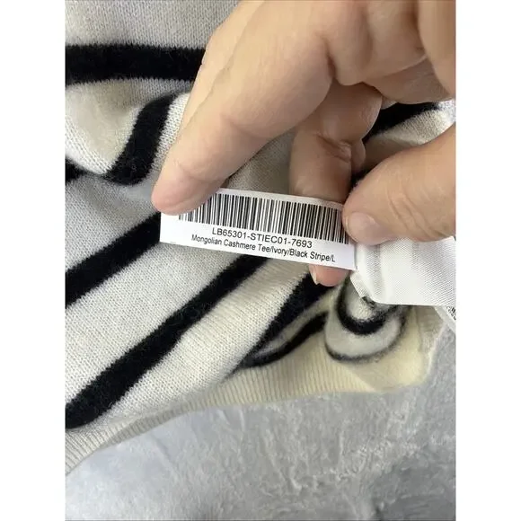 Quince Cashmere Ivory Black Stripe Short Sleeve Sweater Tee Shirt Large Staple - Picture 7 of 7